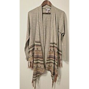 Y2K Boho Fringe Asymmetric Cardigan Poncho 13/15 Fall Sweater Aztec Earthy Cozy